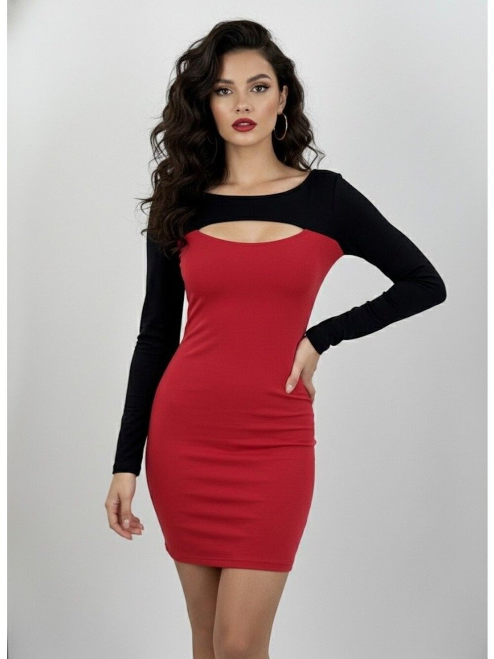 NWT Guess Cutout L/S Black & Red Bodycon Mini Dress | Baddie Femme Fatale Y2K M